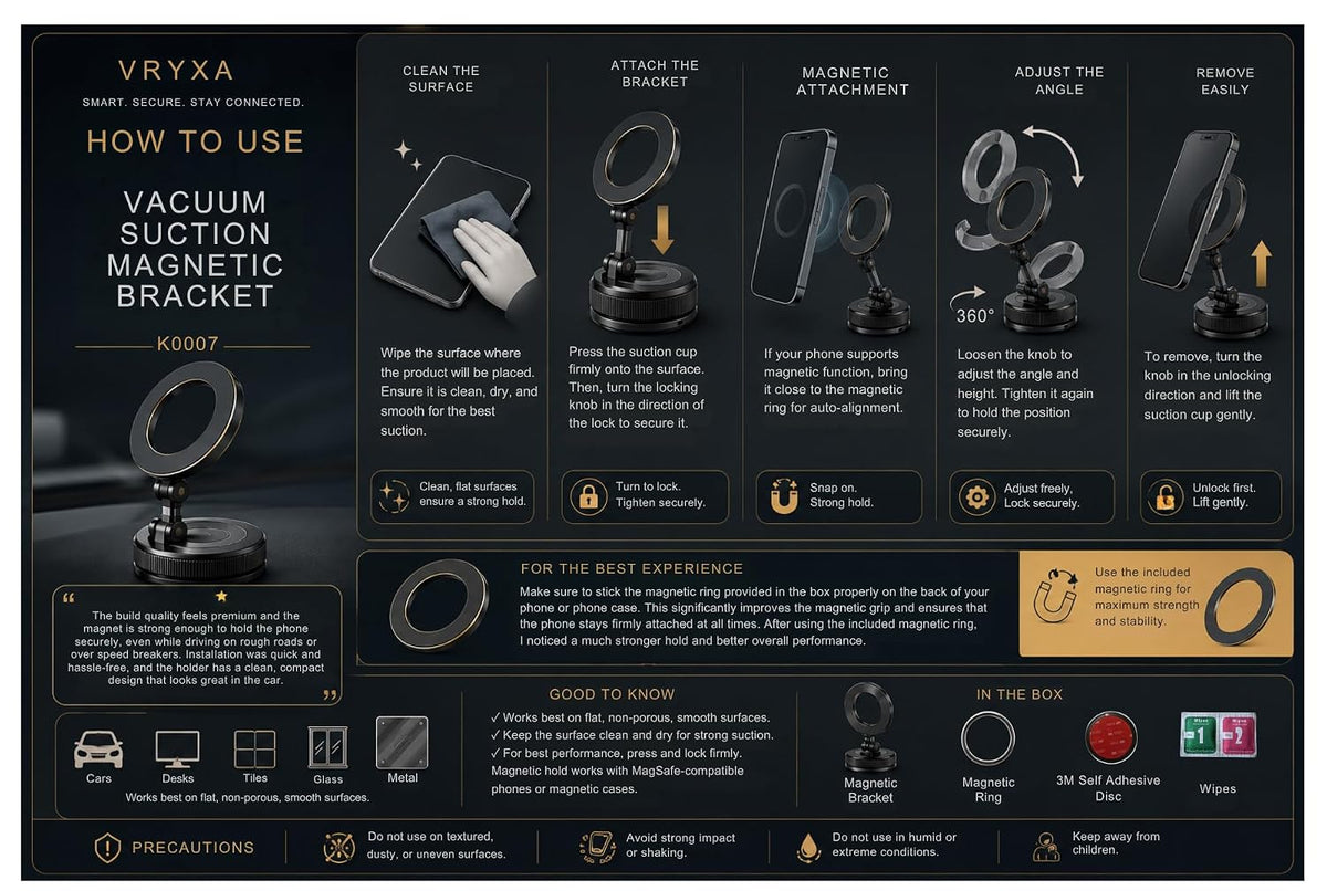 2026 Car Phone Holder | Stronger Suction & Strongest Magnet | 360° Adjustable Car Phone Mount | Universal Smartphone Holder for All iPhone & Android Devices